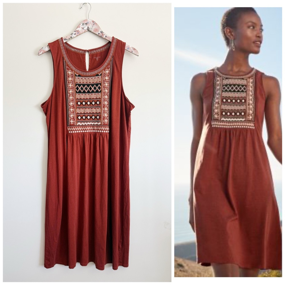 GARNET HILL Boho Embroidered Knit Dress XL Women’s Rust Burnt Henna